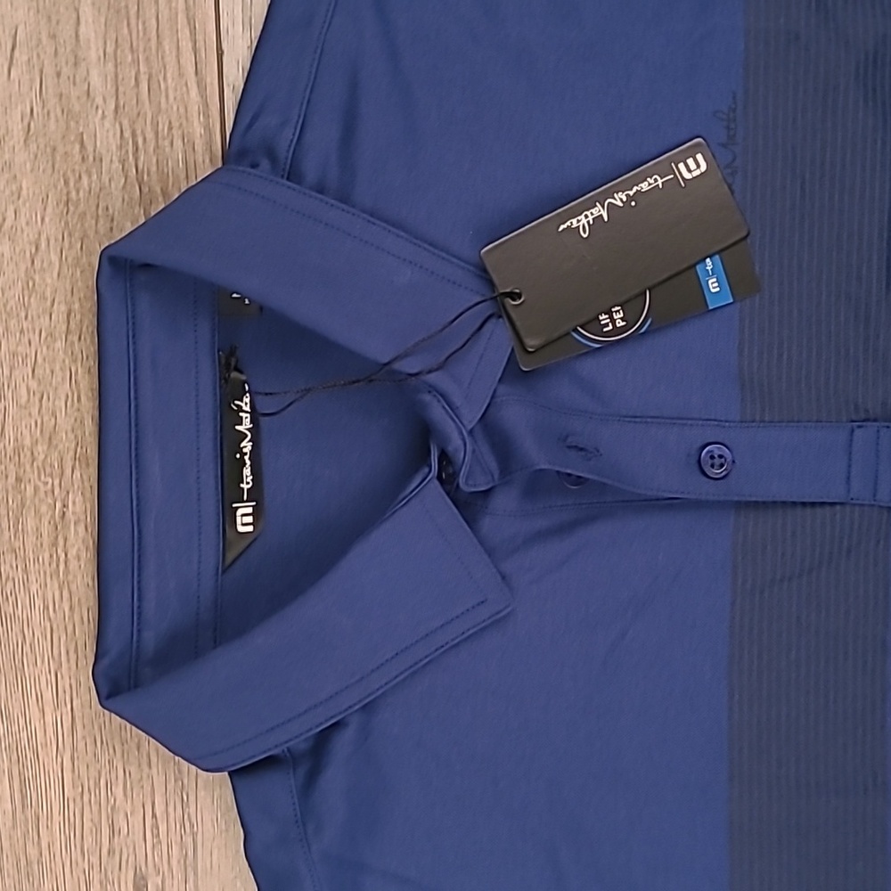 TRAVIS MATHEW Late Checkout Estate Blue Striped Dell Golf Sz M Polo‎ Shirt NEW
